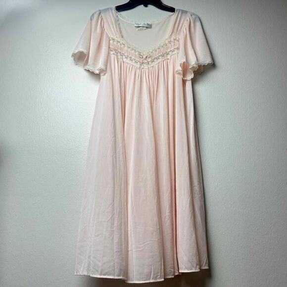 Vintage Miss Elaine Nightgown Medium Lace Ribbon Sheer Slip Soft Pink Grannycore - Picture 2 of 6